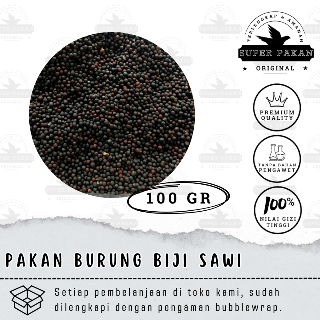 Pakan Burung Biji Sawi 100 Gram Biji Grade A Premium Biji Sawi Untuk Finch Paud Lovebird Harian