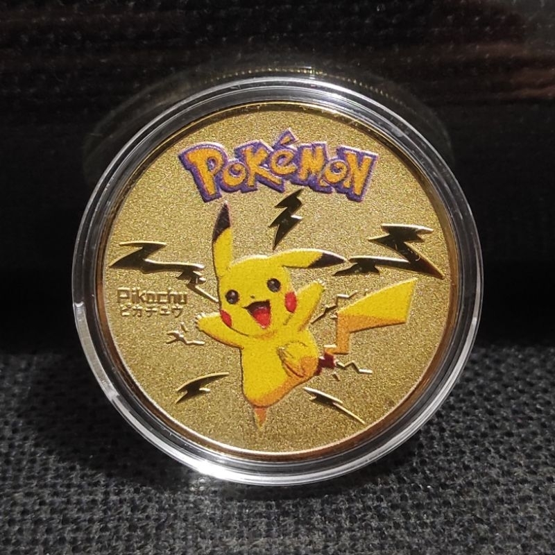 Souvenir Koin Coin Lapis Emas Imitasi Gambar Pokemon Pikachu Jepang