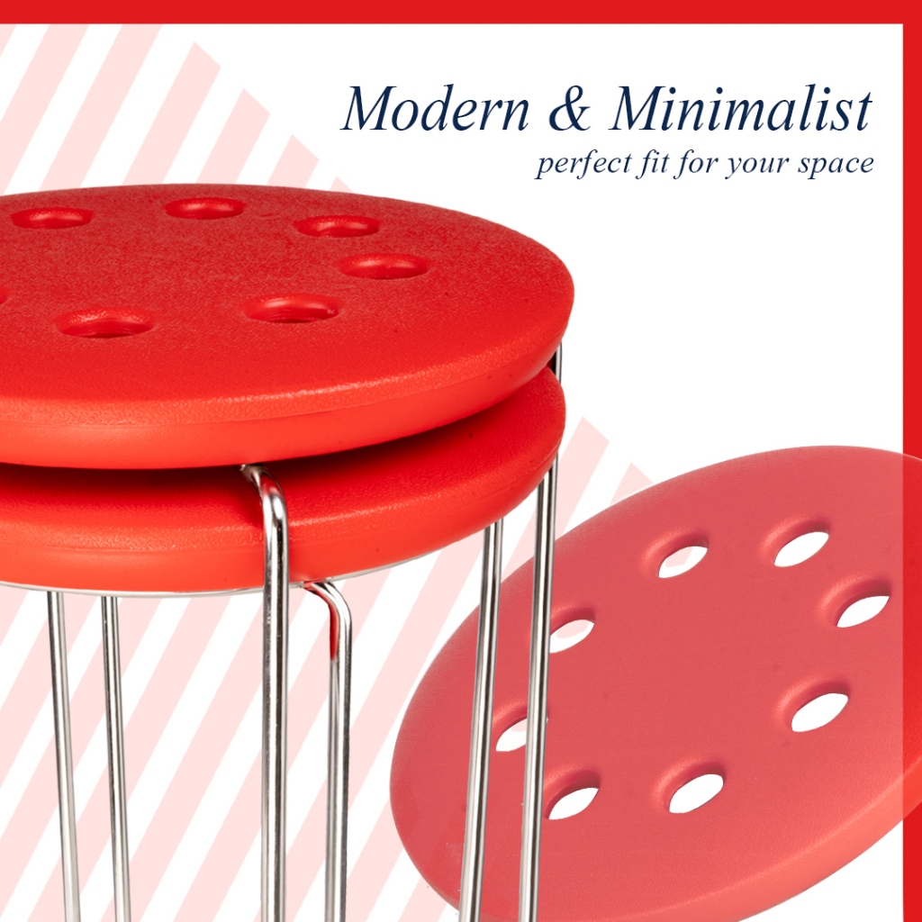 KURSI TOKO PLASTIK MERAH Kokoh Kursi Plastik Kuat Kursi Susun Plastik Bangku Bulat Plastik