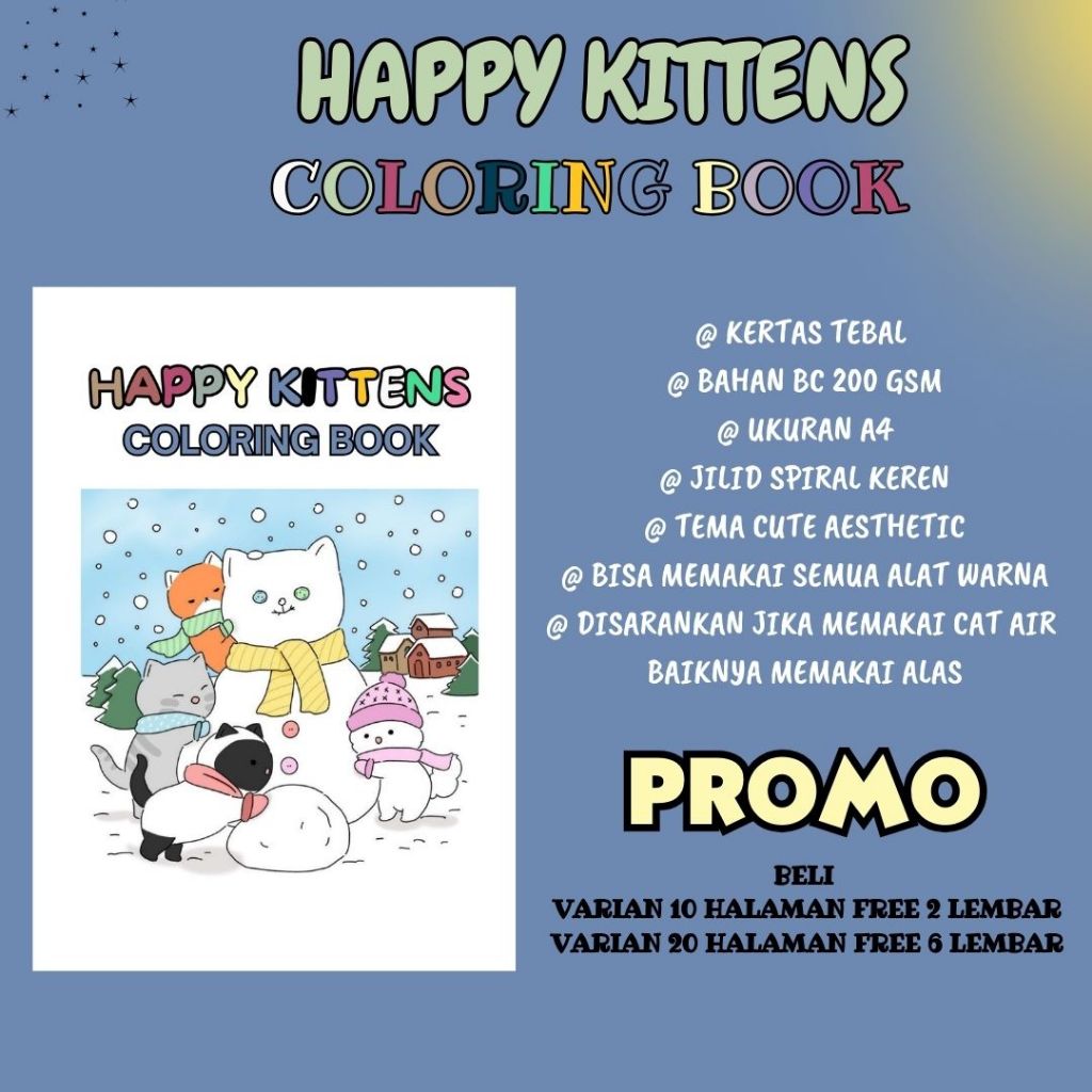 

HAPPY KITTENS Coloring Book Buku Mewarnai Sketsa Menggambar Anak Muda Dewasa Murah Bagus Premium