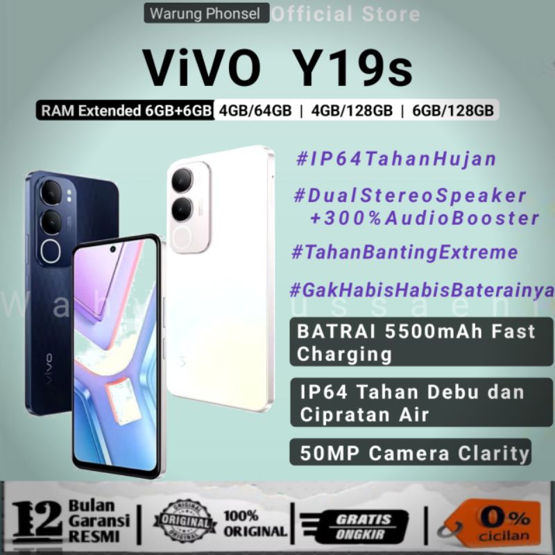 Vivo Y19s Ram 4GB/64GB | Ram 4GB/128GB | Ram 6GB/128GB [Extended RAM 6GB+6GB] | 100% Original GARANS