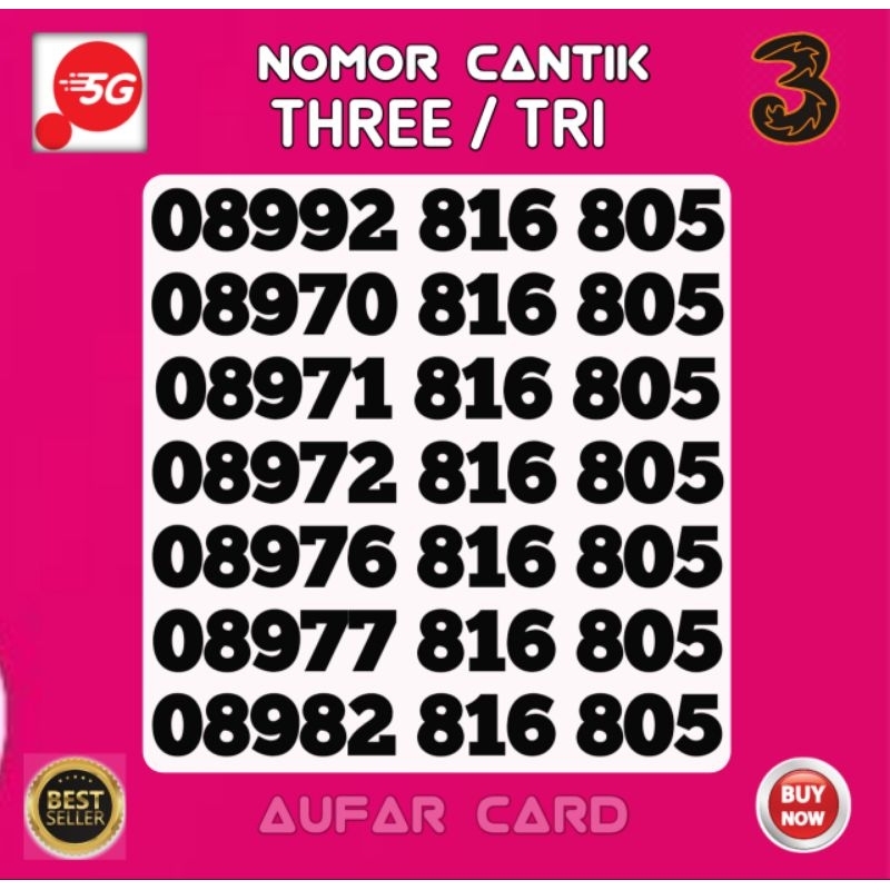 Nomor cantik TRI Super 816 8055 805 BIG BOSS Prabayar