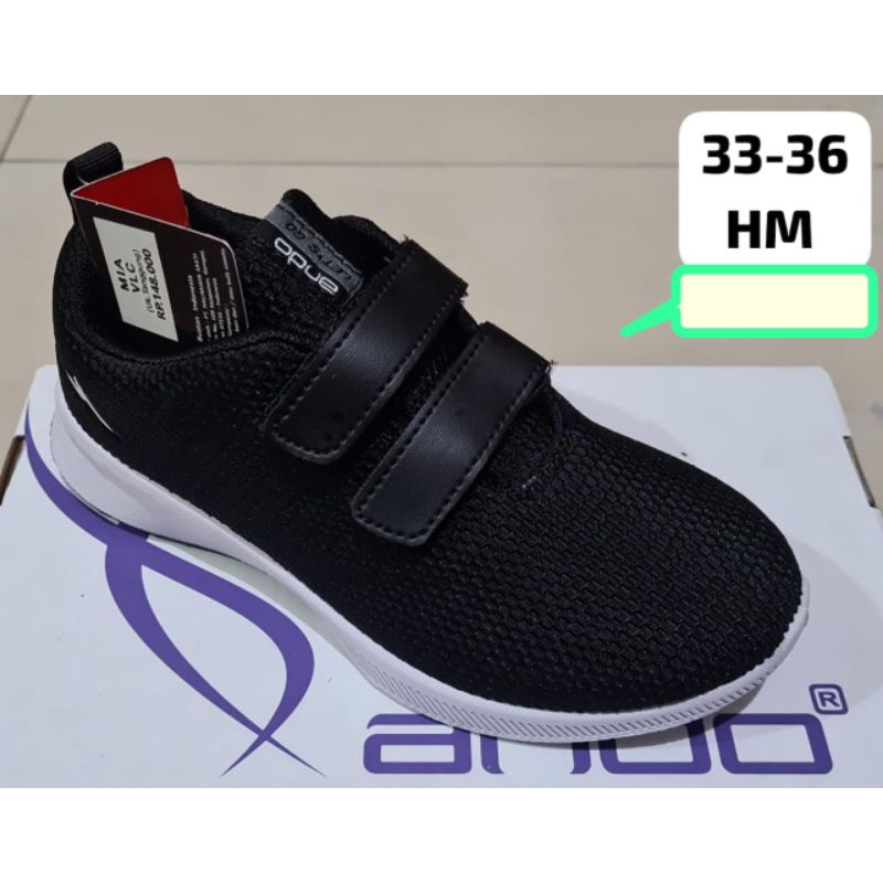 Sepatu Ando anak SD/SMP, sepatu Ando anak warna hitam ukuran 33-36