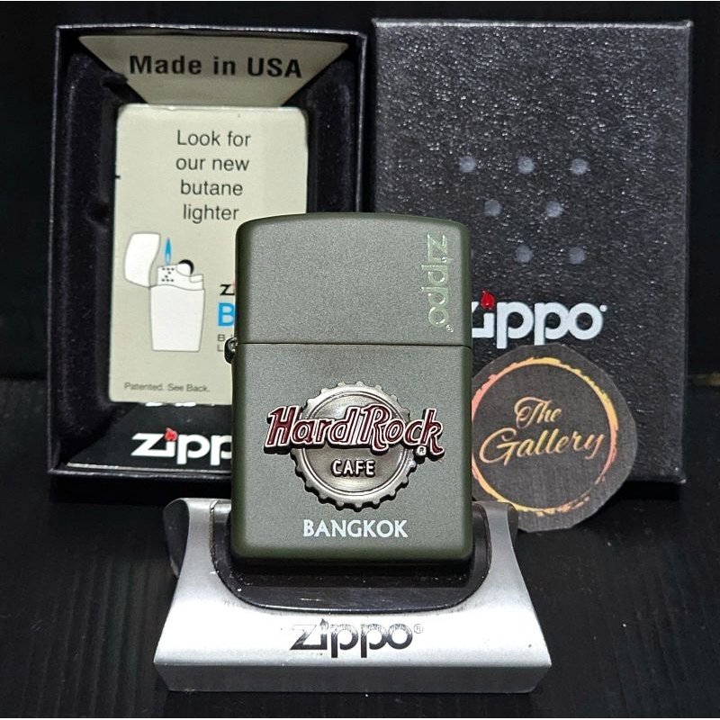 ORIGINAL ZIPPO OFFICIAL HARD ROCK CAFE BANGKOK GREEN ARMY MATTE TAHUN 2005