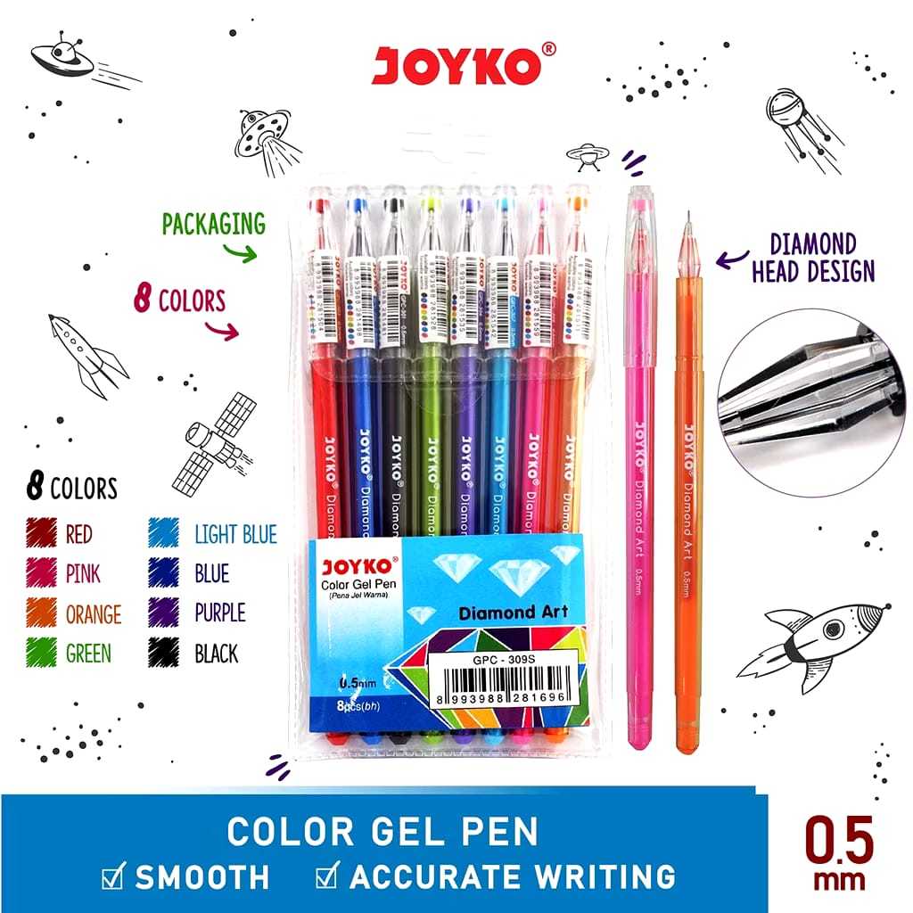 

Color Gel Pen Pulpen Pena Joyko GPC-309S 8 Warna 0.5 mm