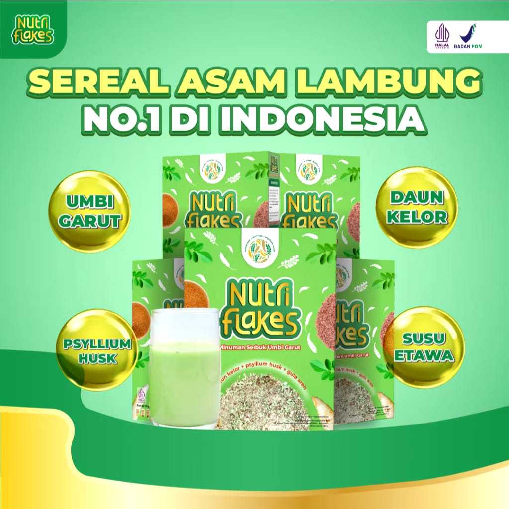 

PROMO 5 BOX - Nutriflakes Sereal Umbi Garut Atasi Asam Lambung BPOM HALAL
