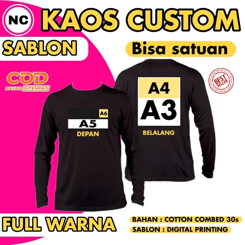 Kaos Sablon Custom Lengan Panjang Desain Sendiri Satuan Lusinan Kodian