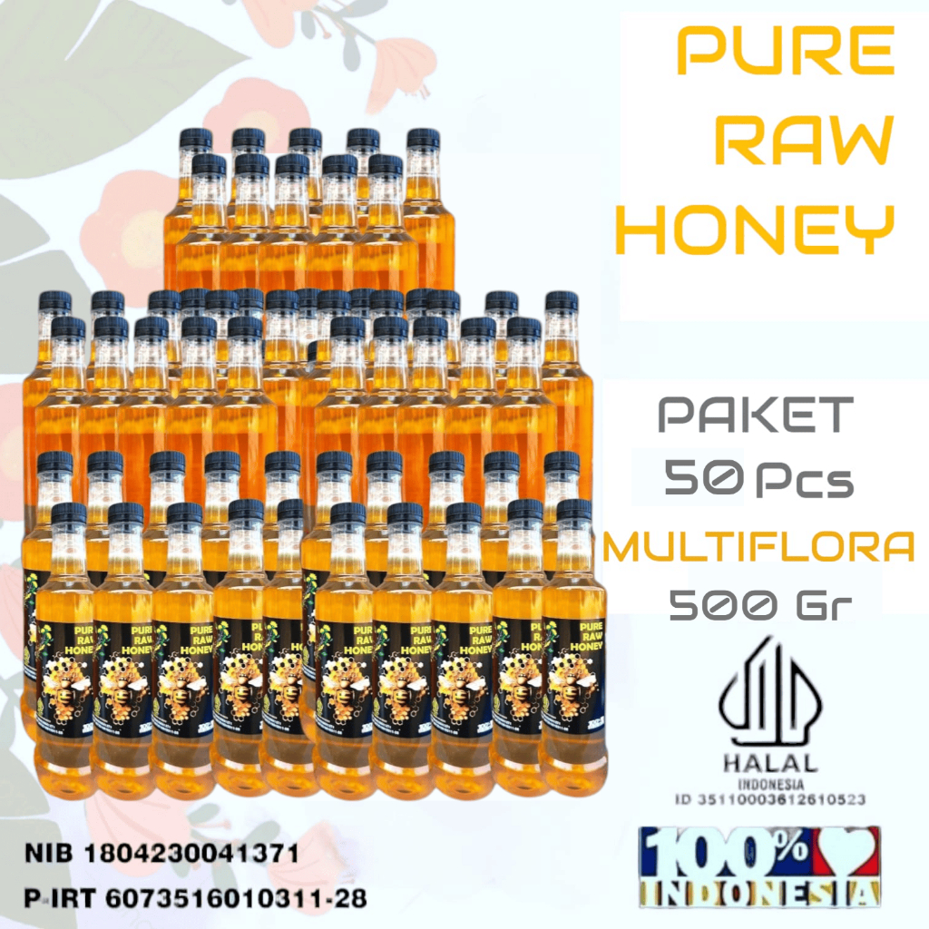 

Paket 50 pcs Madu Murni Asli 5OO gr Nektar Multiflora100% Alami Pure Natural Raw Honey
