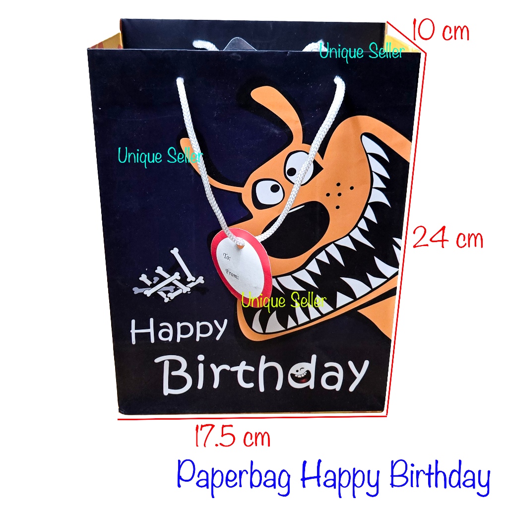 

Paper Bag Goodie Hand Bag Tas Kertas Kado Souvenir Hadiah Acara Ulang Tahun Ultah Dog Hitam 24x10x17.5 cm / Tas Hadiah Kado Souvenir Acara Ulang Tahun Ultah Happy Birthday Dog Hitam / Tas Kertas Tali Paper Bag Tali Happy Birthday Dog Hitam