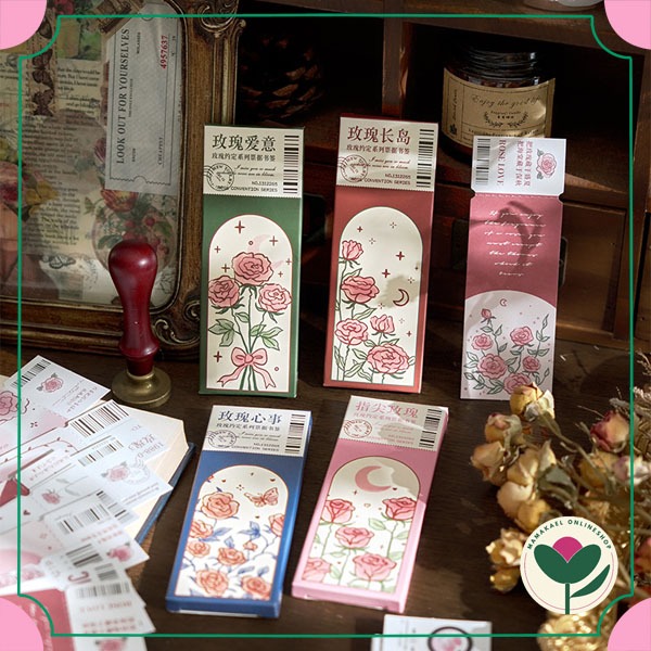 

1 set isi 12 lembar rose deco paper bookmark aesthetic retro vintage journaling diy kertas hias MK1851