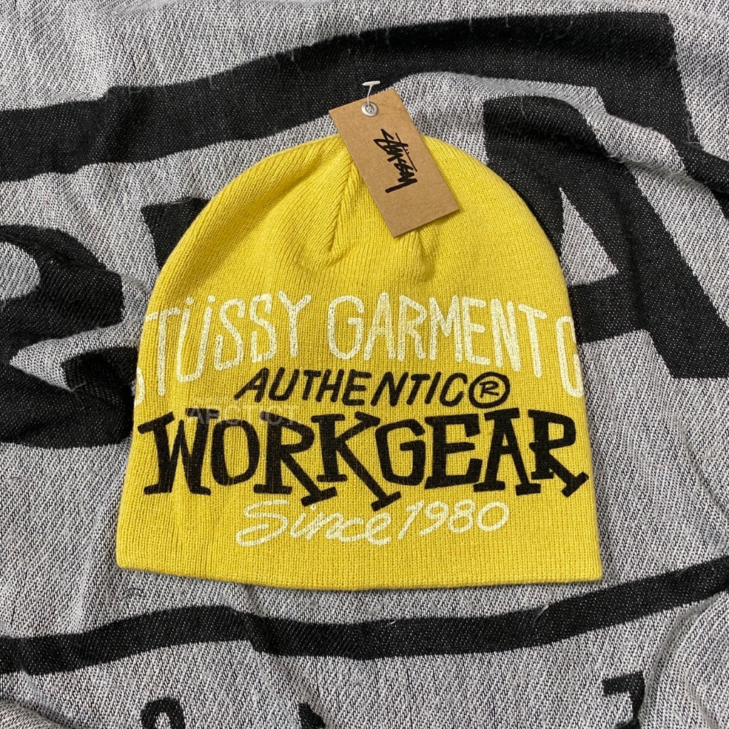 STUSSY WORKGEAR PRINT SKULLCAP BEANIE HAT - MUSTARD | KUPLUK STUSSY
