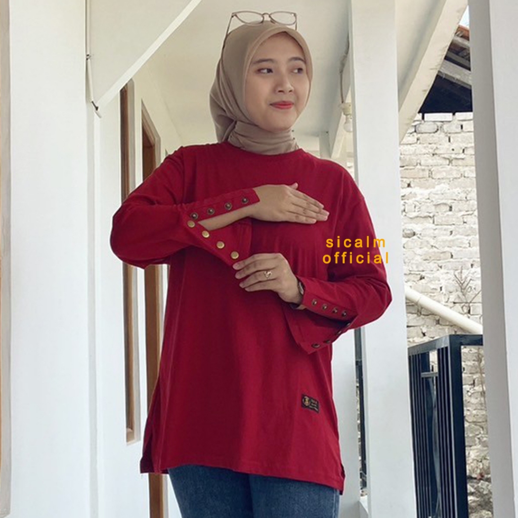 top kaos lengan panjang polos wanita terbaru kancing inara kaos wanita lengan panjang jumbo oversize