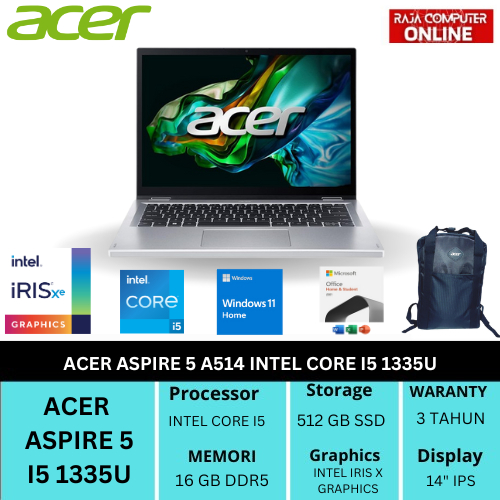ACER ASPIRE 5 A514-56P-59SK I5 1335U 16GB 512GB SSD INTEL IRIS XE GRAPHICS 14" FHD IPS W11 OHS21