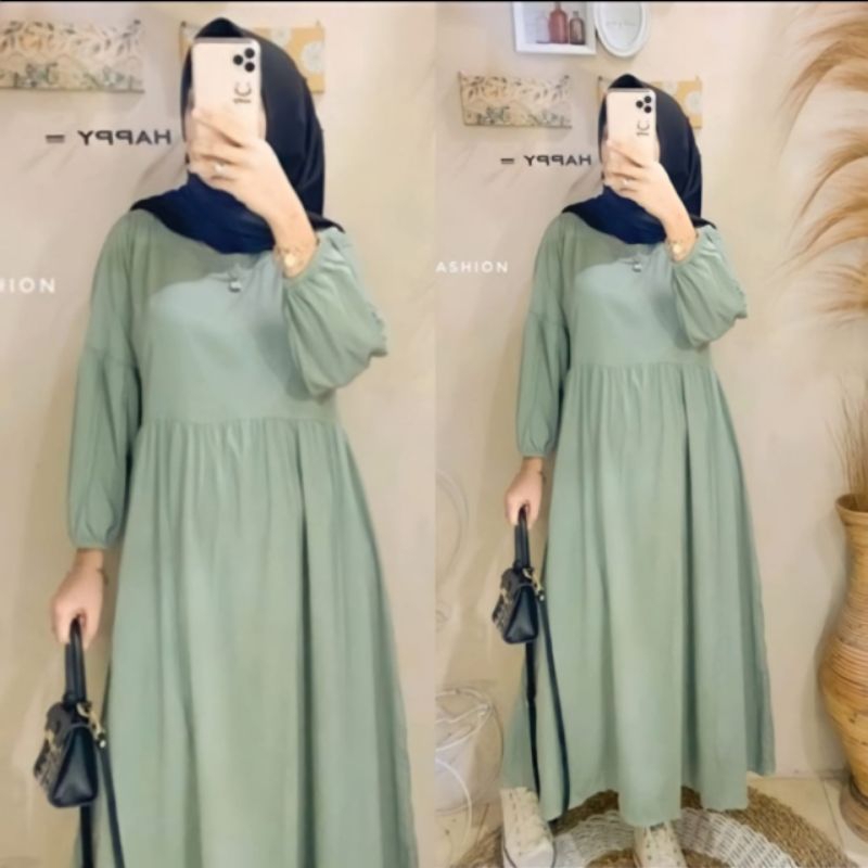 Kayla midi Dress bahan Rayon Twill Premium Gamis Putih Hitam Jumbo Fashion Muslim Terbaru