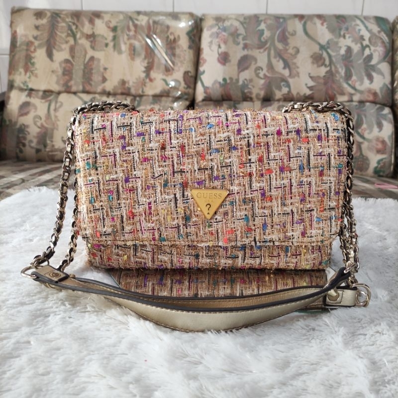 Guess Cessily Gold Multi Shoulder Bag Guess Ryan / Guess Tweed - Mirror