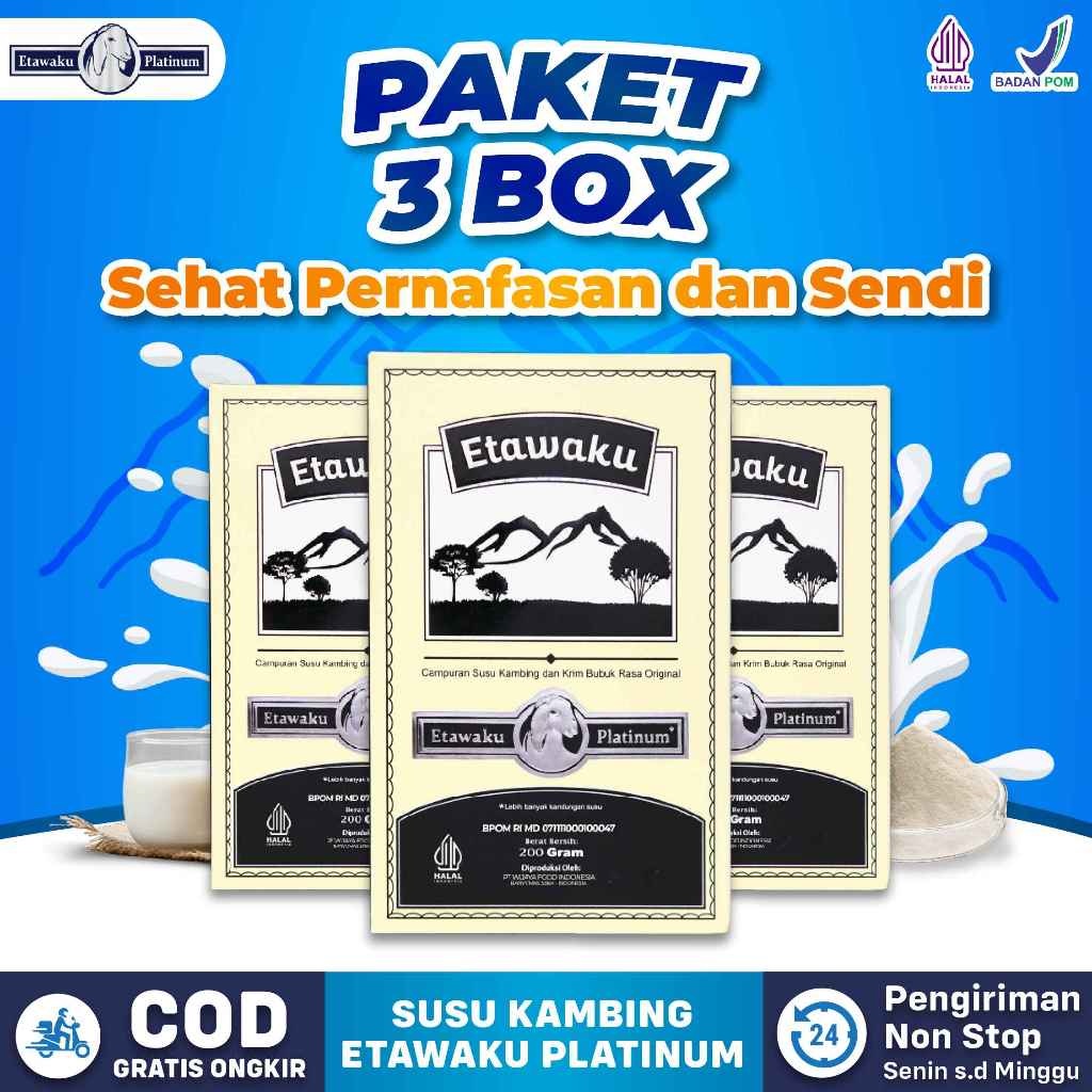 

Etawaku Susu Paket 3 Box - Susu Kambing Murni & Krimer Bubuk atasi Masalah Pernafasan dan Tulang