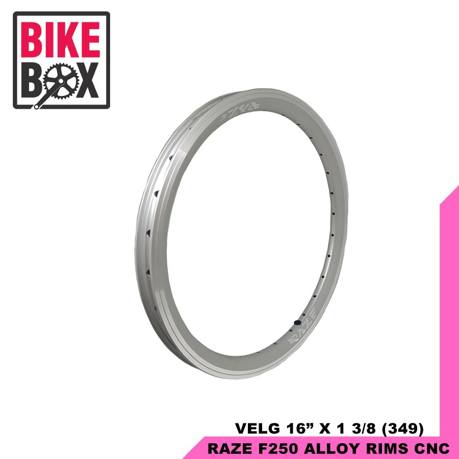 RAZE RIMS / VELG SEPEDA 16" X 1 3/8 (349)F250 ALLOY 28H RIMS CNC SILVER