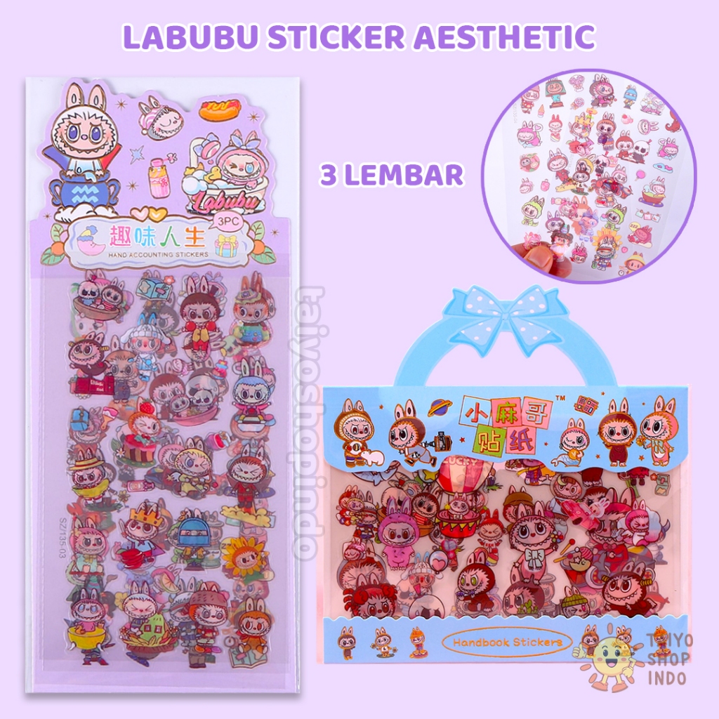 

TAIYO Labubu Sticker Aesthetic 2D Stiker Pack Isi 3 Lembar Premium Karakter Korea Waterproof Deco