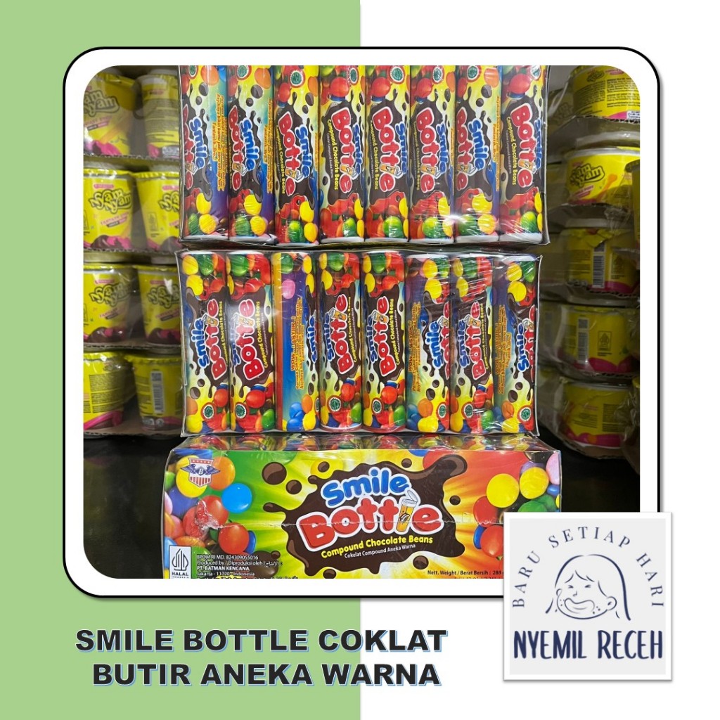 

Smile Bottle Coklat Butir Aneka Warna dalam Botol Per Box isi 24 Bottle