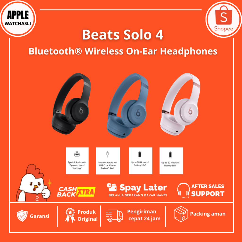 Beats Solo 4 On-Ear Wireless Headphones - Matte Black, Slate Blue, Cloud Pink