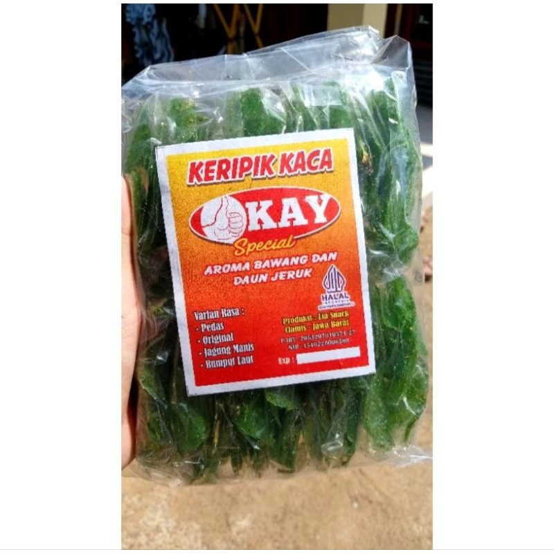 

KRIPIK KACA pedas gurih daun jeruk kemasan pak,isi 20pcs