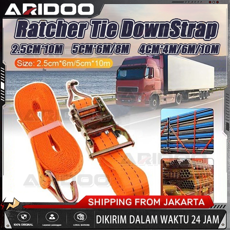 5cmX 6/8 meter/ 4cm x 4/6/8/10 meter Tali pengikat Barang motor/Ratchet tie down 10Ton tali pengikat