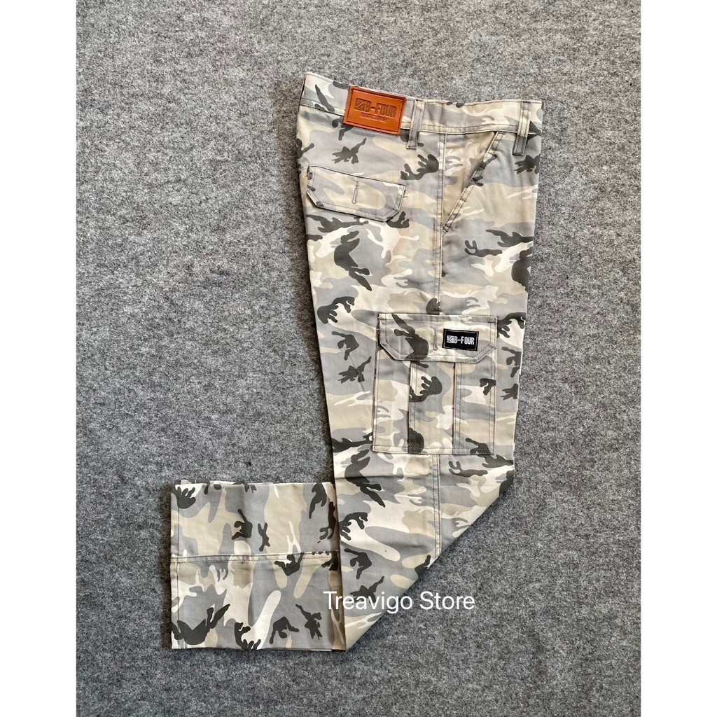 Celana Cargo Loreng Panjang Non Stretch Motif Loreng Putih Model Standar Gombrang/cod