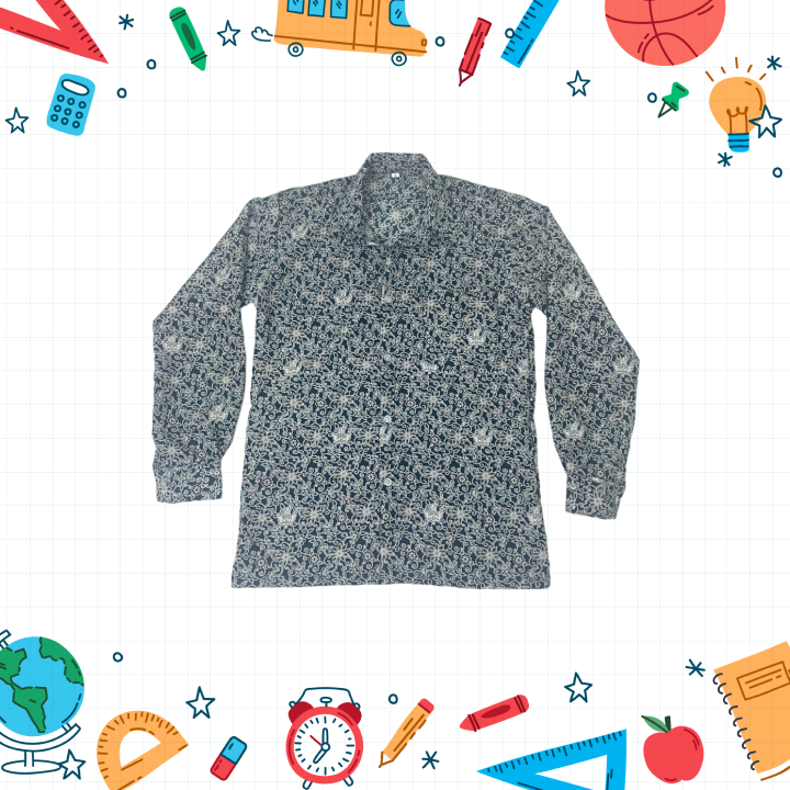 Batik Sekolah Motif Bunga Rampe Abu Size SMA Lengan Panjang