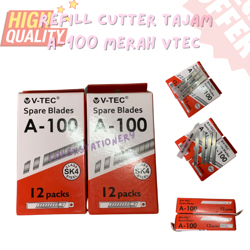 

Refill Isi Cutter A-100 Tajam / Mata Pisau / Refill Anak Cutter Kecil Isi 5 Pcs (1 Tube) Vtec