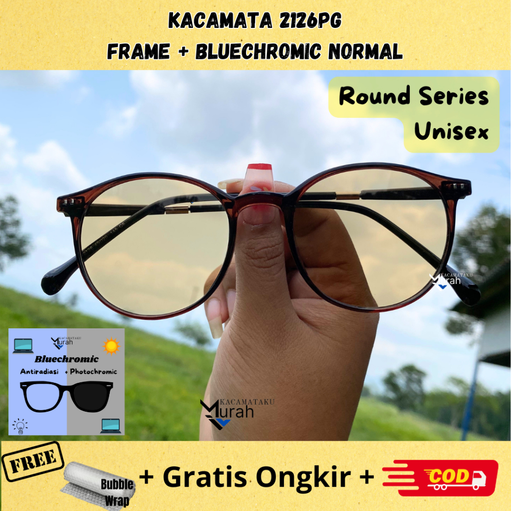 Kacamata Bluechromic Couple // Pria Wanita // Kacamata Bulat Tipis // Kacamata Bulat Plastik