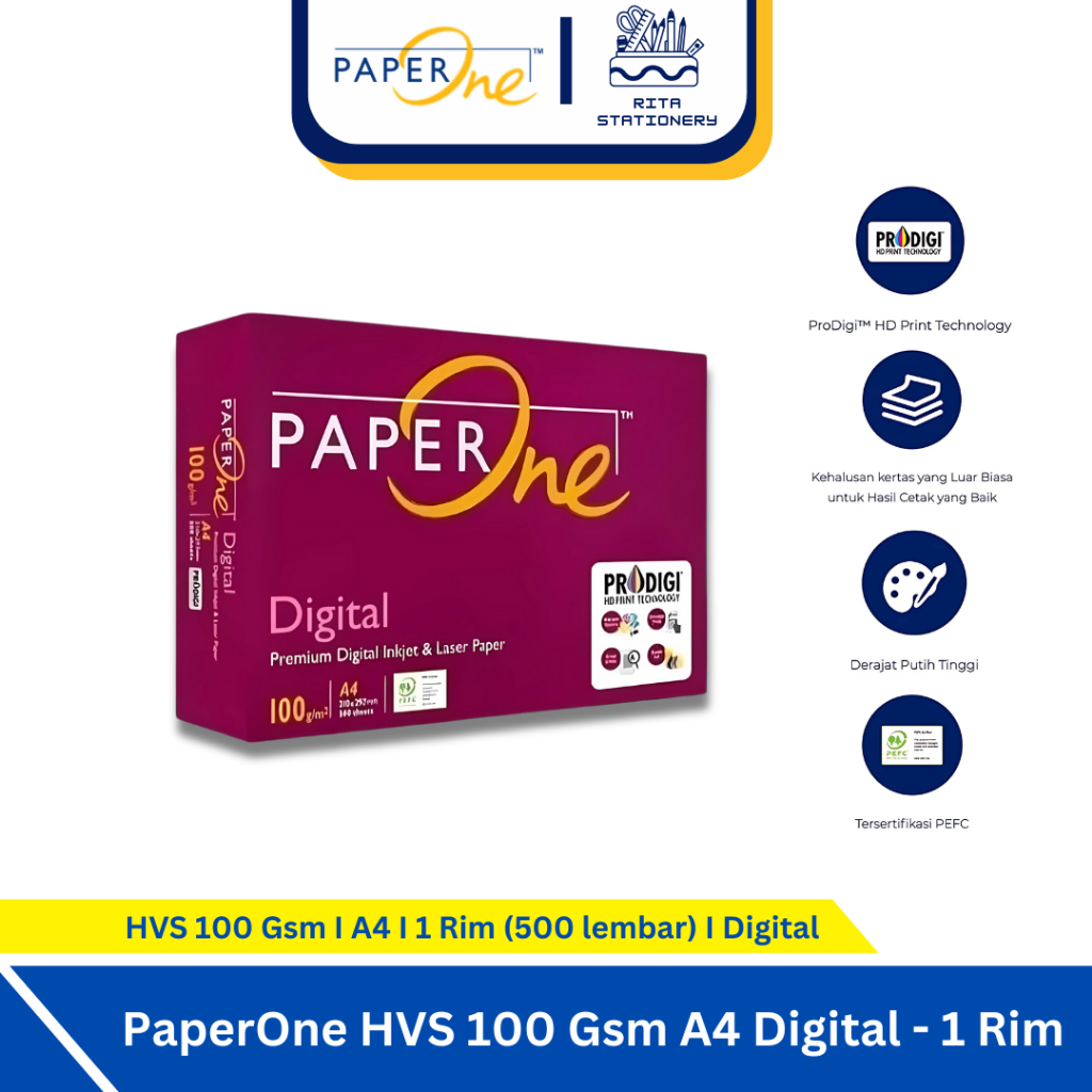 

Kertas HVS A4 PaperOne 100 gsm - 1 rim
