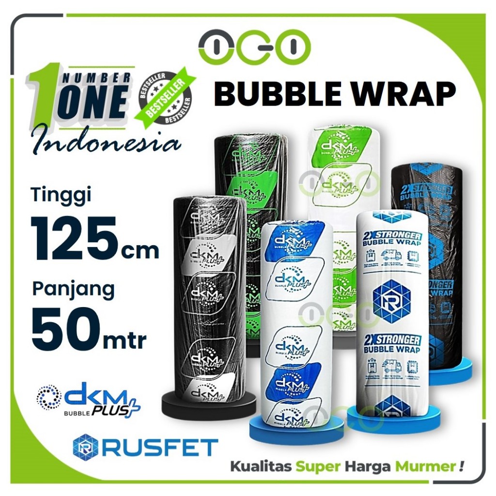 

Plastik Packing Bubble Wrap DKM dan RUSFET Roll 125cm x 50meter - Warna Bening dan Hitam Premium