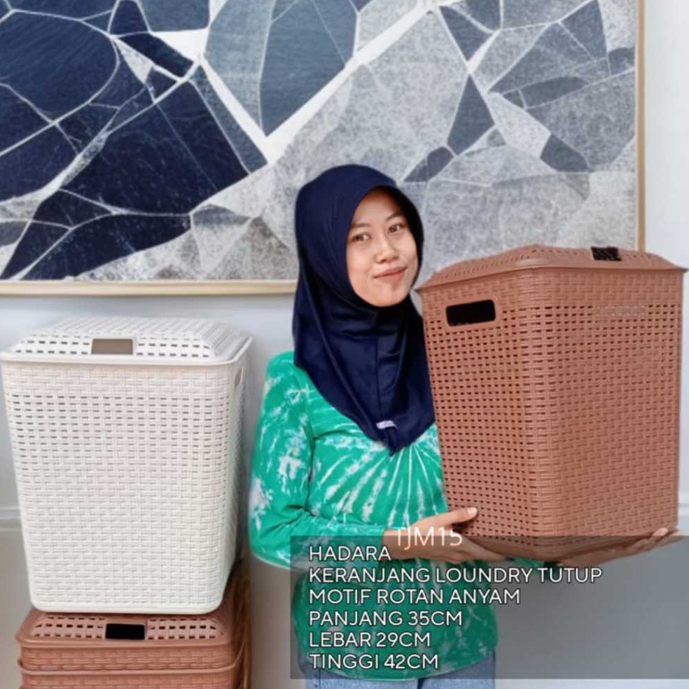 Serbuuuu HDRPlast Keranjang Loundry Tutup Motif Rotan Anyam Keranjang Pakaian Serbaguna