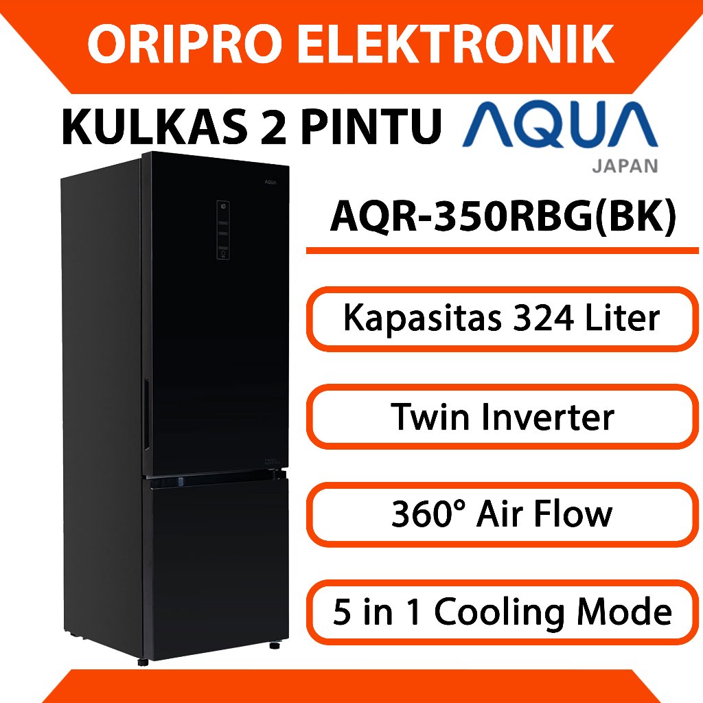 Kulkas 2 Pintu Bottom Freezer 324 Liter Aqua Twin Inverter AQR-350RBG