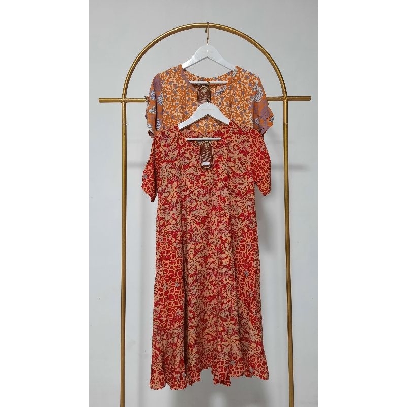 Frendi collection | Daster qonita lengan pendek rempel saku samping, blouse daster wanita lengan pen