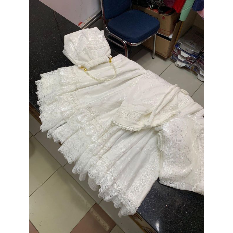 Mukena Aluna putih polo linen bordir/ Mukena putih bordir