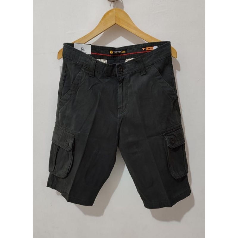 (TOPTEN) Celana Cargo Pendek Brand Topten Original Warna Hijau Botol