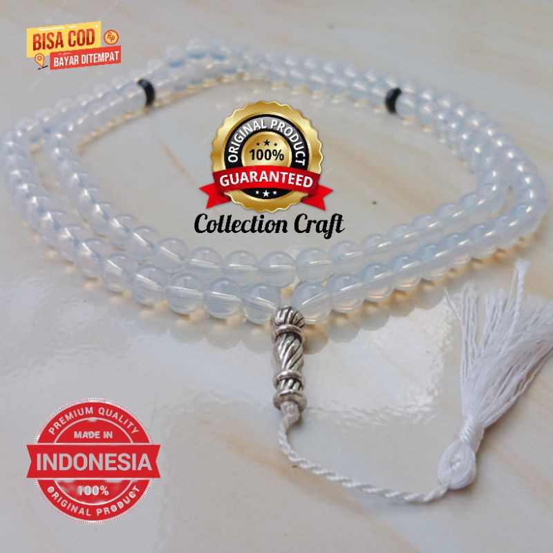 Tasbih Batu Giok Aceh Putih Salju Asli 8mm 99 Butir