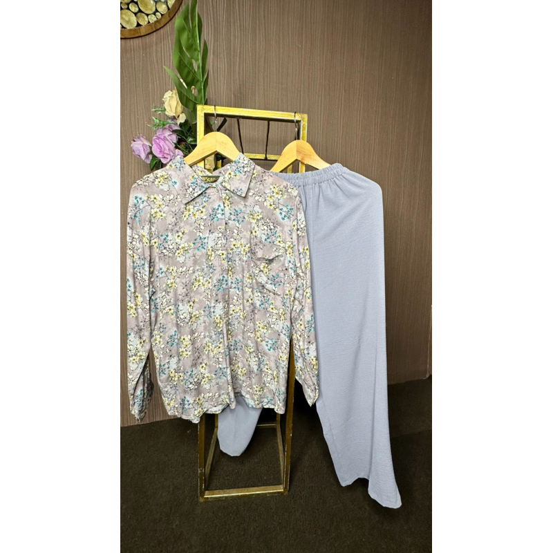 One set Bunga bunga /Atasan one set bunga bunga/One set Rayon Twill