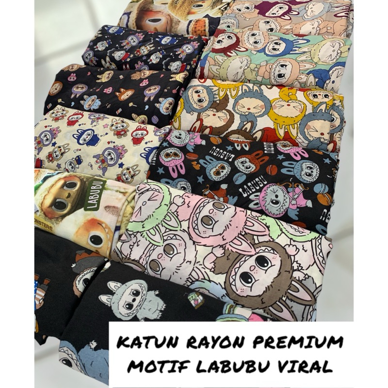 bahan kain katun rayon/rayon motif anak anak/motif labubu viral/rayon premium/rayon viscose(harga te