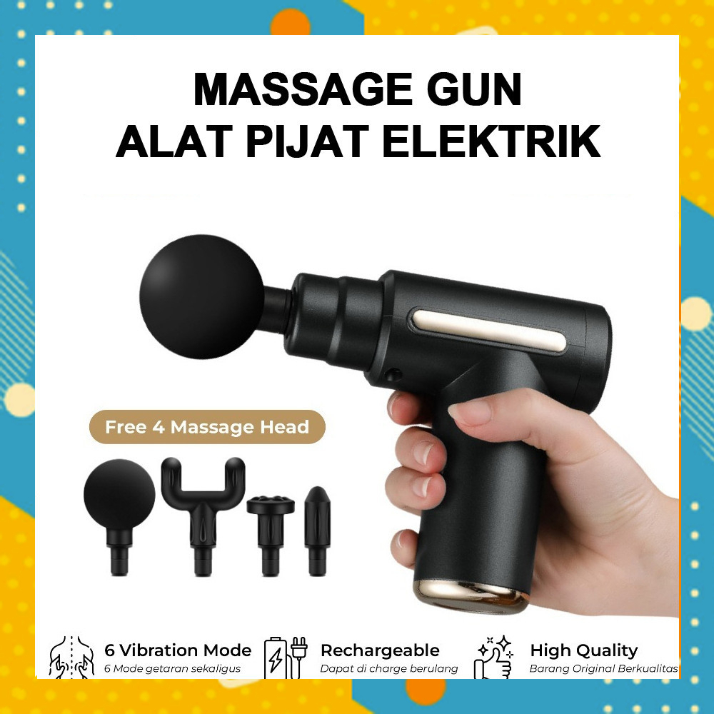 Alat Pijat MASSAGE GUN Elektrik Terapi Otot Cas Rechargeable Relaksasi Getar AP37TGAL