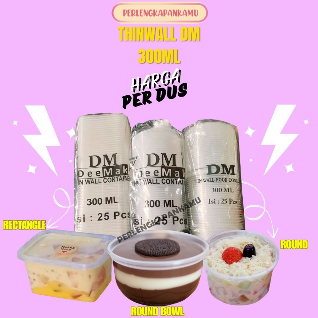 Thinwall Rectangle 300ml / Kotak Makan Plastik / Food Container / Box Makan / Cup Jelly / Toples Sal