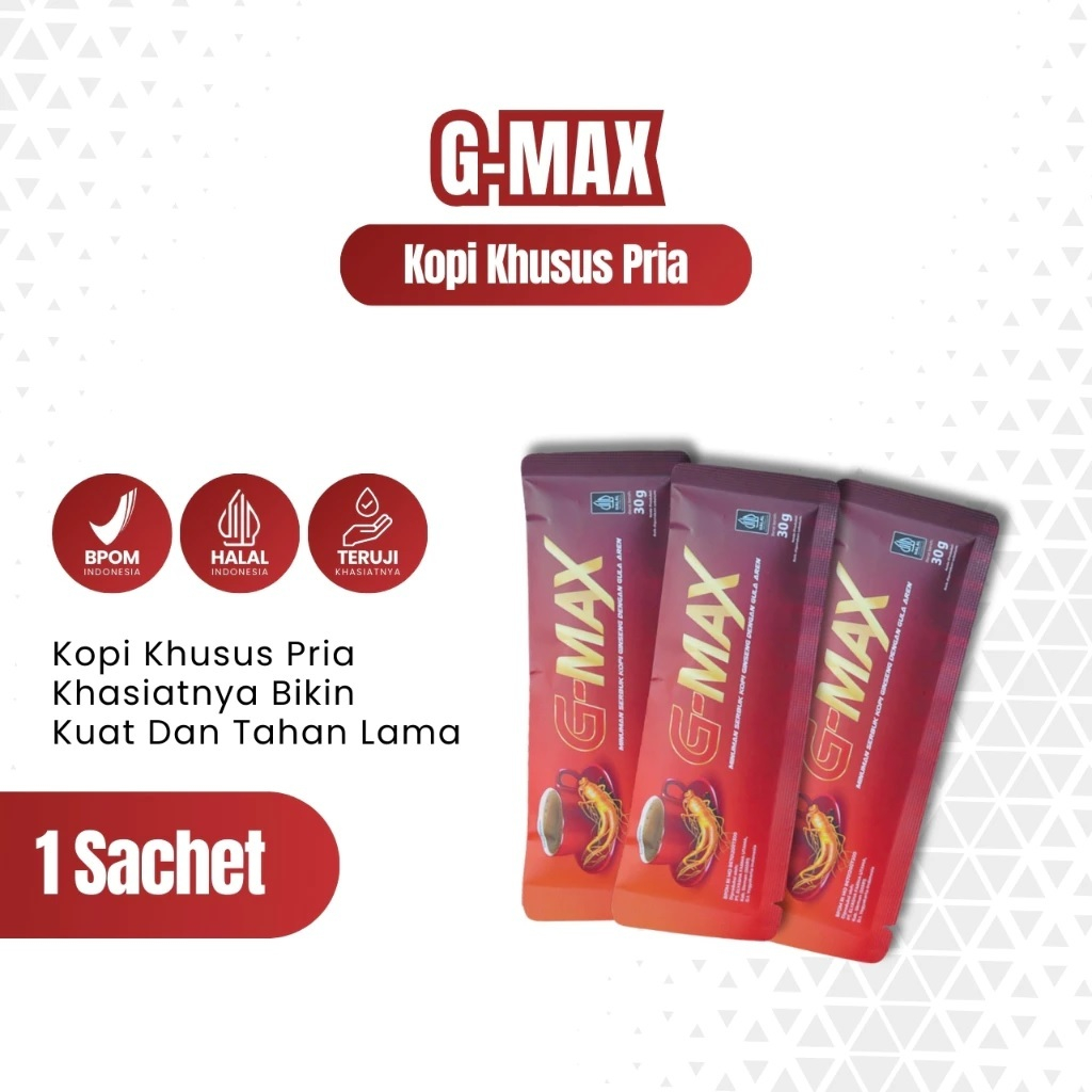 

G-MAX Kopi Penambah Stamina Pria AMAN SUDAH BPOM & HALAL 1 Box Isi 10 Sachet Original