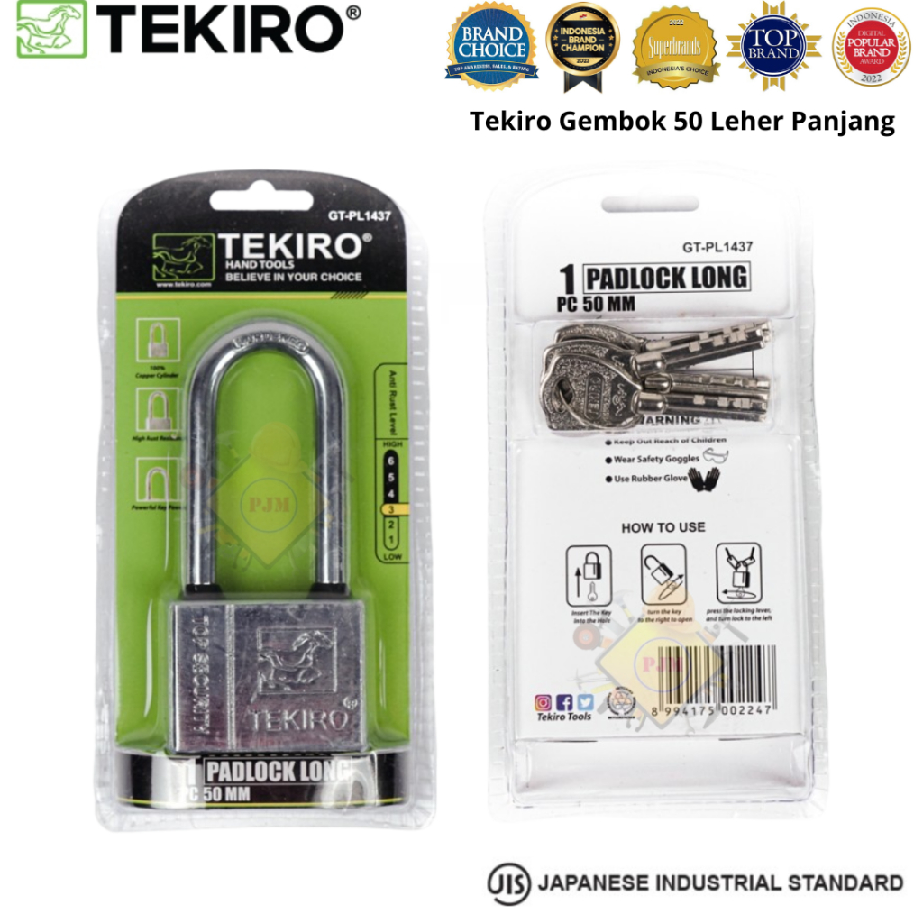 Tekiro Gembok Leher Panjang 50 Mm + 4  Kunci / Gembok Pagar Anti Karet Panjang 50 Mm Kunci Gembok Pa