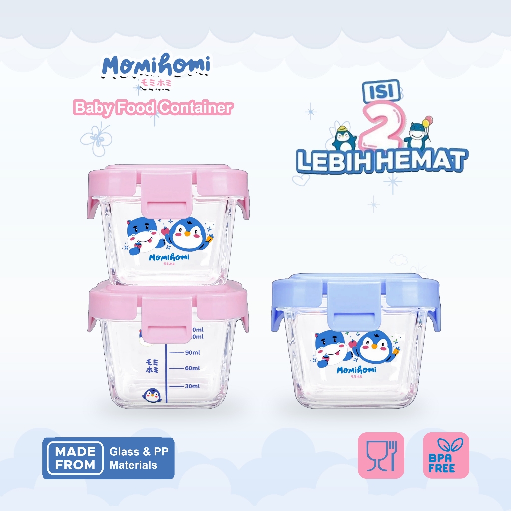 Momi Homi Baby Food Container Glass 3003 Tempat Penyimpanan Makanan Bayi Mpasi Food Container Bahan 