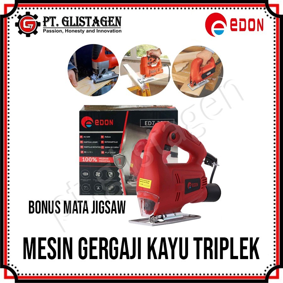 Edon ED7-3555 Mesin Jig Saw Gergaji Kayu Triplek Listrik Jigsaw