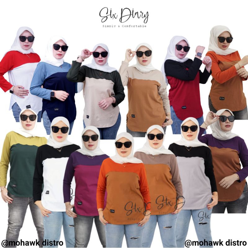 Baju Atasan Wanita Kaos Oval Warna Kombinasi Six Diary Original