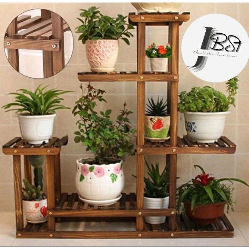 Rak Bunga Kayu 6 susun minimalis