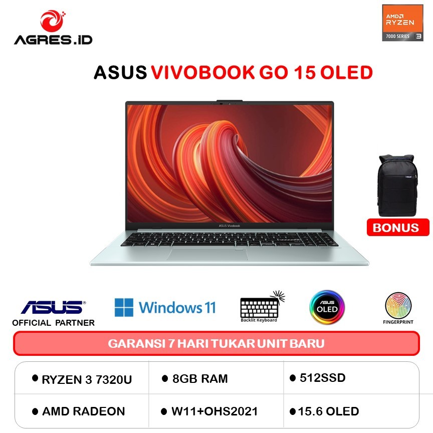 ASUS VIVOBOOK GO 15 OLED E1504FA RYZEN 3 7320 8GB 512GB W11+OHS+O365 15.6FHD SLV -OLED351M