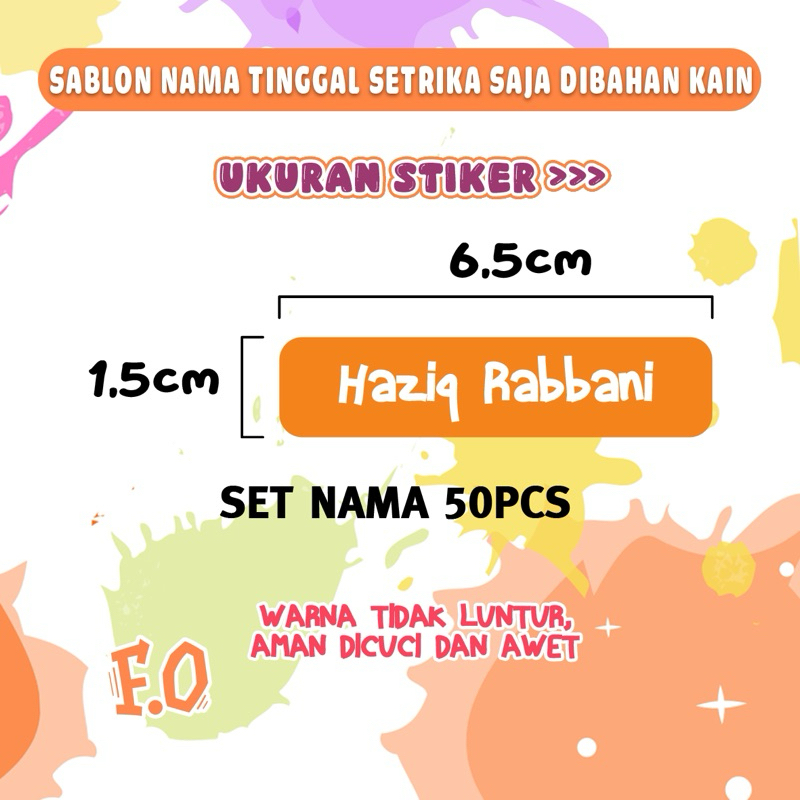 STIKER SETRIKA BAJU CUSTOM NAMA / SABLON NAMA SETRIKA